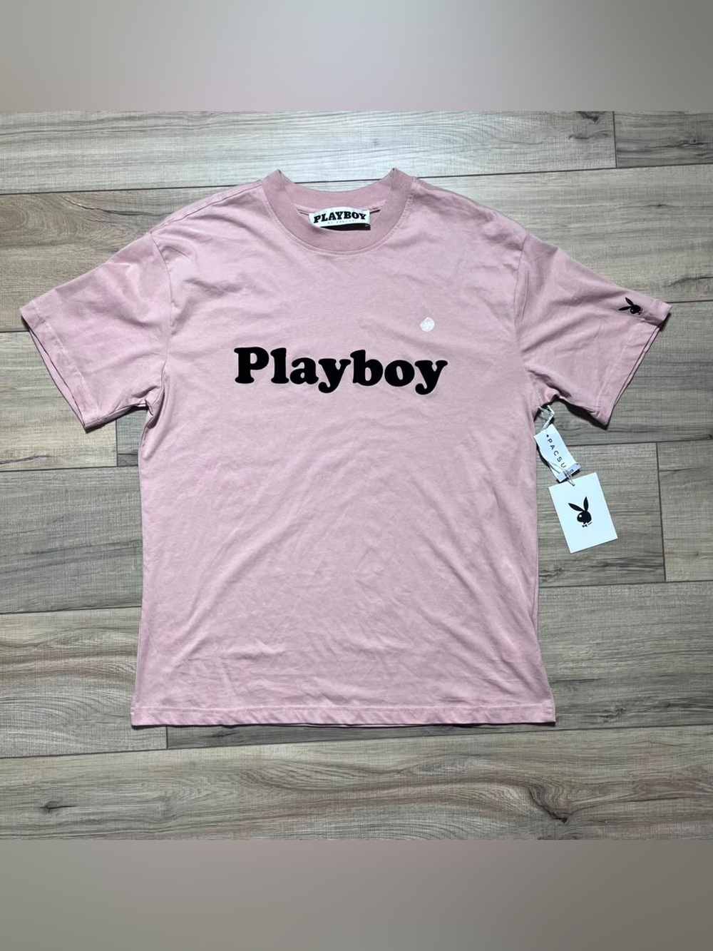 Playboy By PacSun Mens Graphic Logo Felt‎ Letters Short Sleeve T-Shirt M Rose